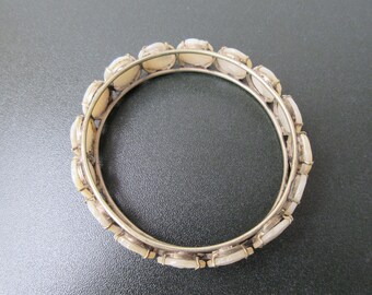 ヴィンテージ 手彫り マザーオブパール フローラル バングル