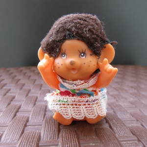 Vintage Rare Sitting Miniature Monchhichi Doll Movable Arms And Head Super Cute Plastic w/Rubber Head Monchichi Toy, H:6cm Made in Hong Kong