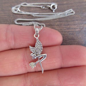 Vintage 925 Sterling Silver Crystal Fairy Pendant Necklace