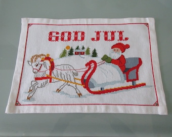 Embroidered Christmas Wall Hanging GOD JUL, Swedish Christmas