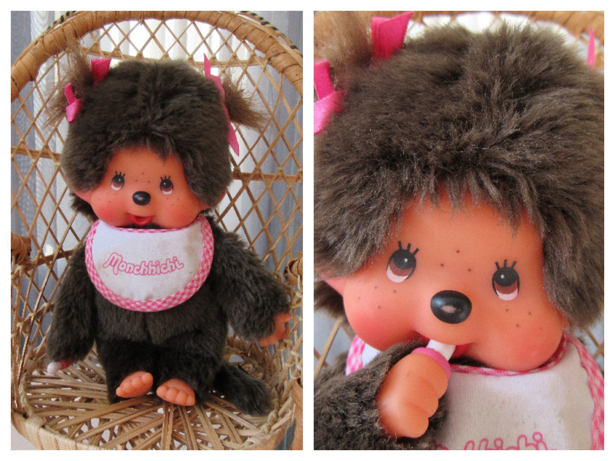 Vintage Monchhichi Sekiguchi, Monchichi Plush Doll Girl Pink