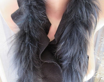 Vintage Lovely Extra Long Fox Fur Ruffle Scarf Collar, Frilly Neck Scarf Collar, 150cm x 15cm