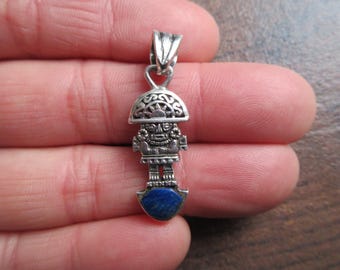 Sterling Silver Tumi Pendant – Lapis Lazuli Accent – Peruvian Good Luck Charm – Double‑Sided