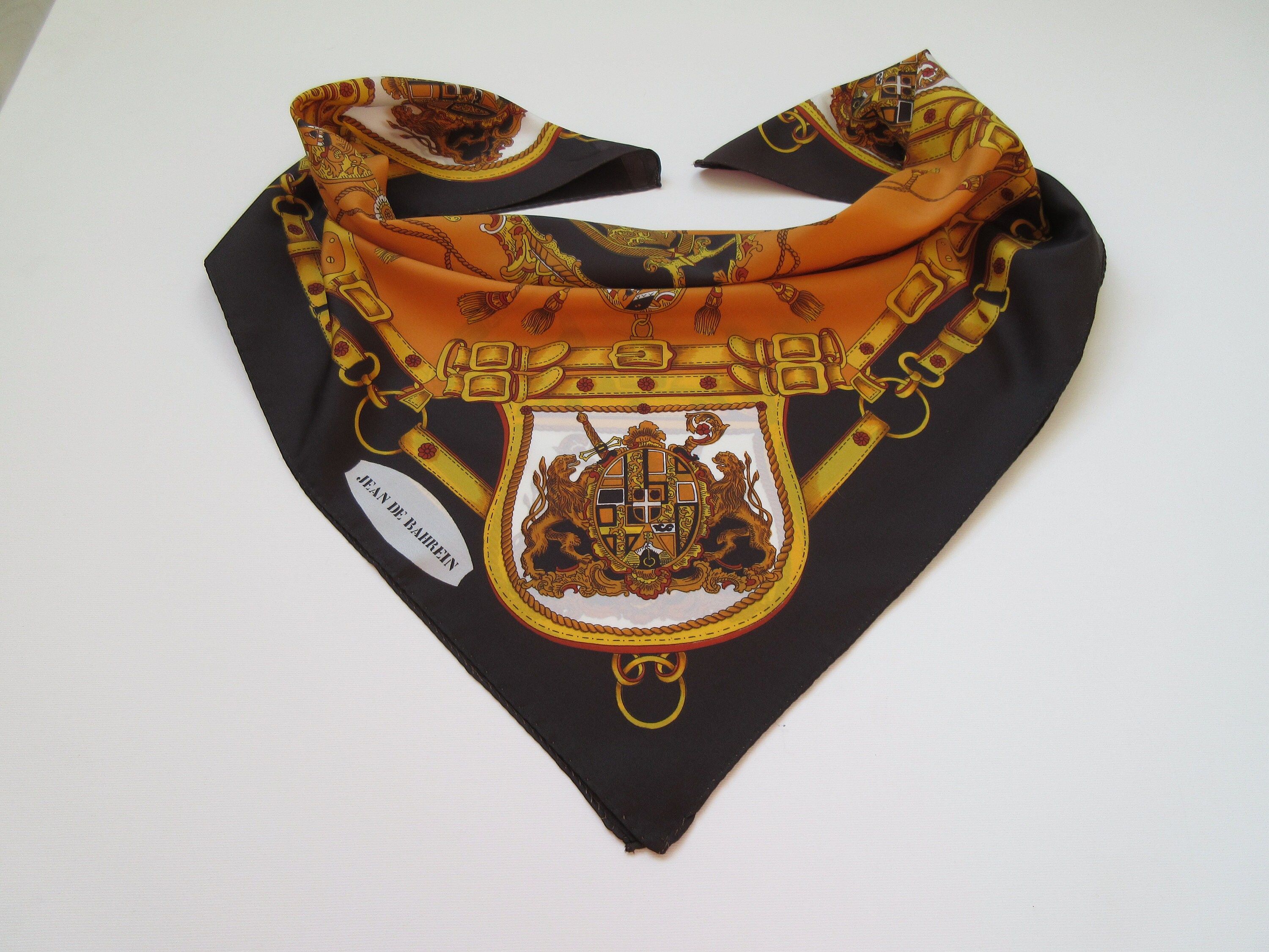 Vintage JEAN DE BAHREIN Equestrian Scarf Trevira Texture