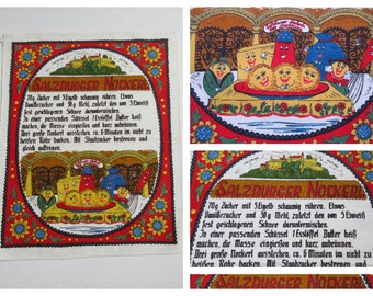 Vintage 70's Recipe Tea Towel Salzburger Nockerl, Liebt Jedermann, Kitchen Linen Tea Towel