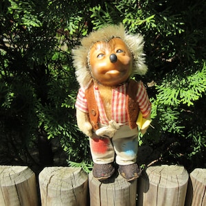 Vintage 60s Steiff Germany Mecki Hedgehog Mohair Plush Rubber Face 17cm Tall, ID Button/Flag EAN 8717,70, Collector Animal Toy