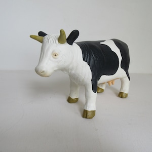 Vintage Cow Figure From Sri Lanka Black And White Animal Figure Made Of Rubber Foam, Signed