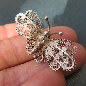Vintage Sterling Silver Filigree Lace Butterfly Brooch, Hallmarks