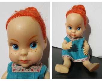 Japanese Redhead Freckles Little Doll Herman Pecker 7.87 " Little Girl / Original Clothes
