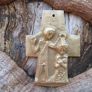 Vintage German Bronze Wall Cross - Egino Weinert Time - Communion Decor