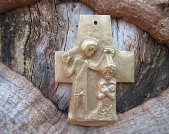 Vintage German Communion Bronze Wall Cross, Egino Weinert Time