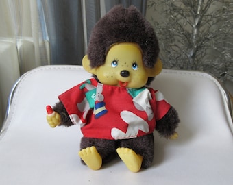 Muñeco de mono Monchhichi vintage con chupete, 18 cm de altura.