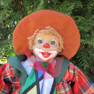 Frederick Hertz Clown Doll - Smiling Face, Tie, Hat, And Plaid Costume w/Mini Clown-Book, Collectible Doll, 38 cm Tall