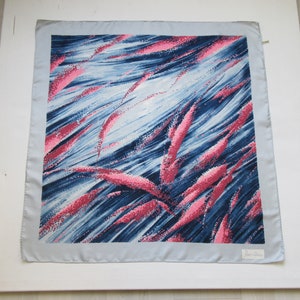 PAPILLON Pure Silk Vintage Scarf Abstract Design Blue, Sky Blue, Pink, White Hand-Roled Hem, Square