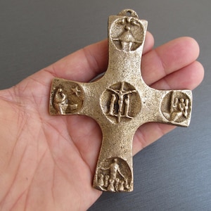Vintage 1950s German Bronze Crucifix: Mid-Century Jesus Theme Cross