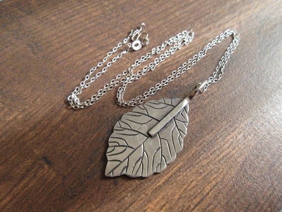 Handmade Solid Sterling Silver 950 Birch Leaf 58m… - image 1