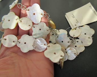 Mother Of Pearl Seashell Extra Long Necklace By Gloria Maris Echte Muscheln Handmade Shaped Flowers & Circle Vintage Natural Marine Jewelry