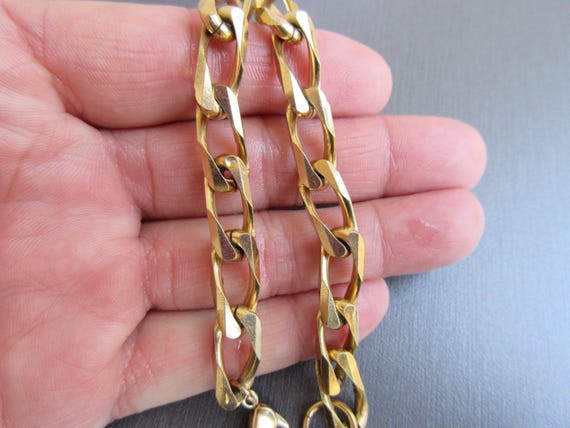 Vintage 70s Solid Flat Curb Link Chain Bracelet I… - image 2