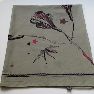 Vintage Authentic Bloom Copenhagen Abstract Floral Khaki Scarf, Oversized Cotton Scarf, Danish Design