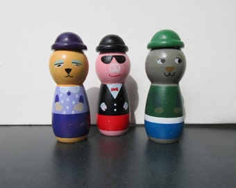 Set of 3 Hand-Painted Wooden Pirate Peg Dolls, H 8cm