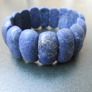 Lapis Lazuli Pyrite Sparkle Handmade Wide Blue Gemstone Stretch Bracelet