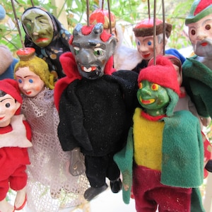 Antique Czech Marionette Puppet Theatre, Set of Eleven Puppets From Czechoslovakia Prague Early 20th Century