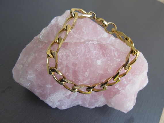 Vintage 70s Solid Flat Curb Link Chain Bracelet I… - image 3