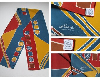 Lisbeth Kaare Danish Design Vintage KaaH Silk Scarf Stole, Long Silk Scarf, Hand Rolled Hem