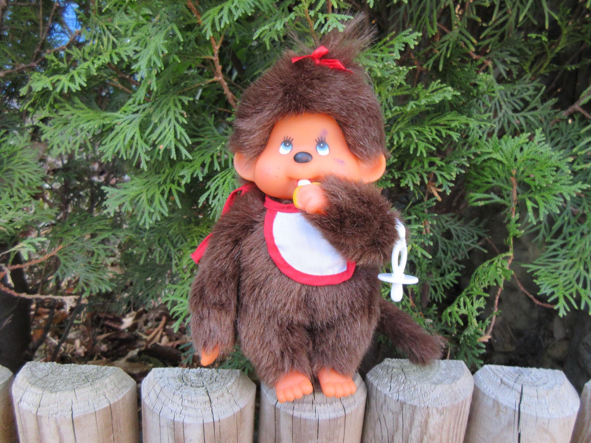 Vintage 80s Monchhichi Monkey Doll, Banana-sucking or Pacifier