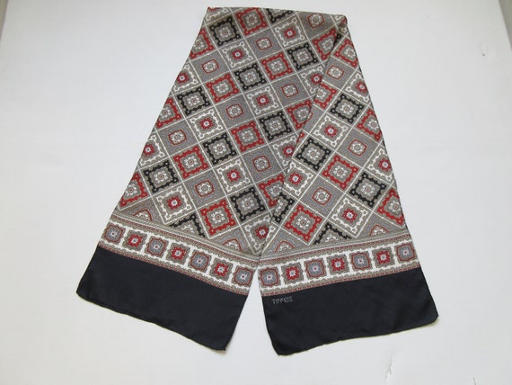 Men's Vintage Retro Classic Silk Scarf, Black Red… - image 8