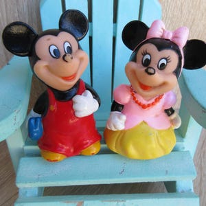 Vintage 80&#39;s Walt Disney 7.5cm Rubber Mickey & Minnie Mouse Collectible Figurines/Pencil Sharpener, Set