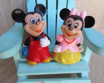 Figuras coleccionables de goma de Mickey y Minnie Mouse de Walt Disney de los años 80, 7,5 cm, sacapuntas