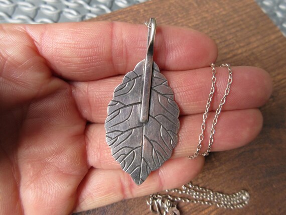 Handmade Solid Sterling Silver 950 Birch Leaf 58m… - image 3