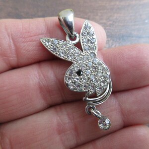Rhinestone Playboy Vintage Shine Bunny Stainless Steel Large Pendant