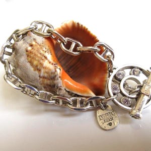 Vintage DYRBERG KERN CZ Anchor Chain Toggle Bracelet Danish Design Pretty Jewelry, Signed
