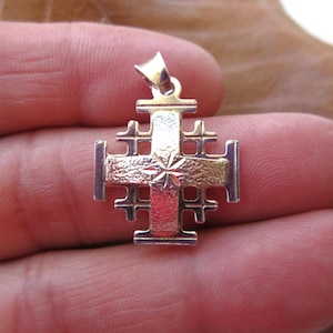 Vintage Gorgeous Elaborately Ornate Textured Jerusalem Cross in 925 Sterling Silver Pendant, Signed