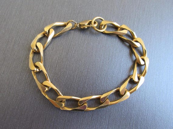 Vintage 70s Solid Flat Curb Link Chain Bracelet I… - image 1