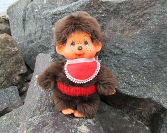 Muñeco de mono Monchhichi vintage con chupete, 18 cm de altura.