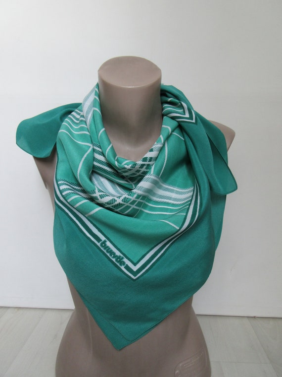 Vintage Pure Silk Scarf Signed BRUESTLE Checked E… - image 5