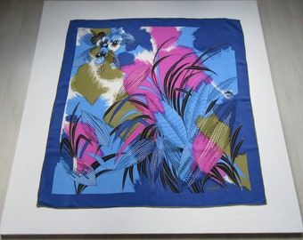 Vintage Loredano Pure Silk Scarf • Tropical Floral Design • Hand‑Rolled Hem