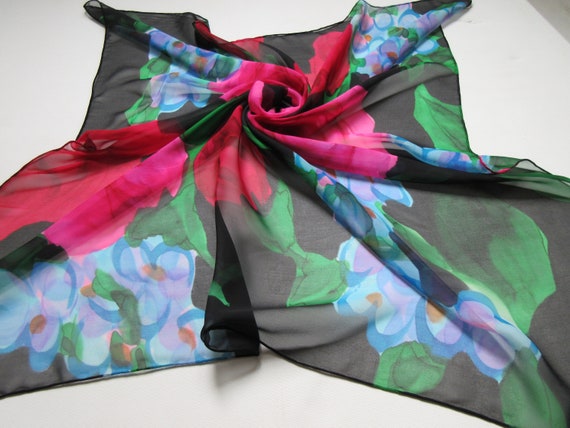 Vintage Gorgeous Bright Colorful Transparent Silk… - image 3