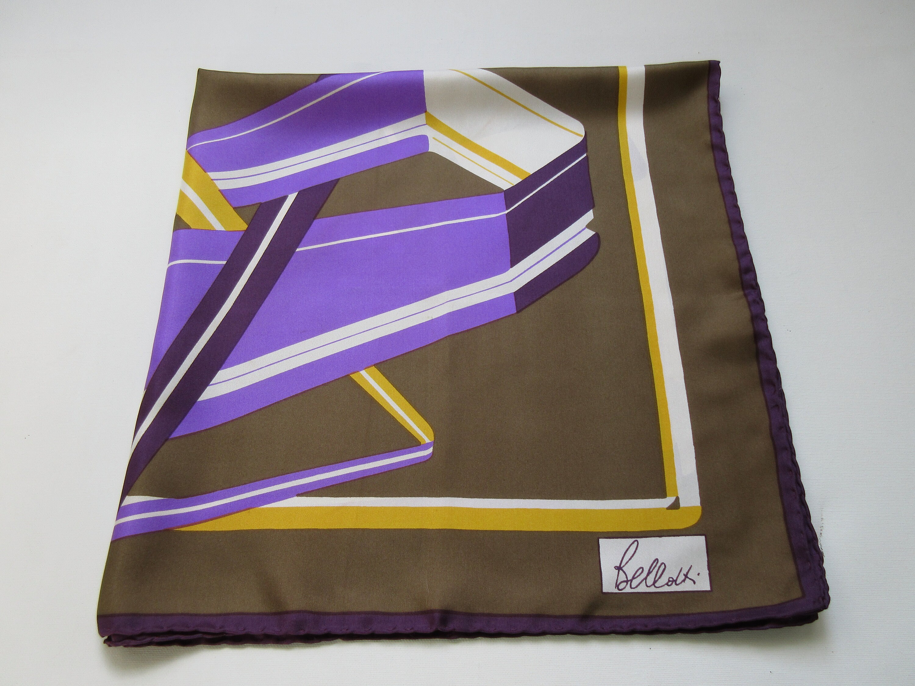 Foulard En Soie Vintage Nina Belotti - Multicolore Rayé - Bandana/carré - Occasion Bon état