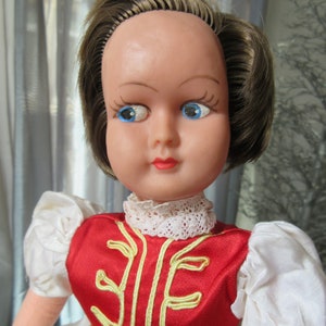 Vintage 15.74&#39;&#39; HUNGARIAN DOLL from 1950&#39;s Rubber Head w/Cloth Body Regional Costume Doll