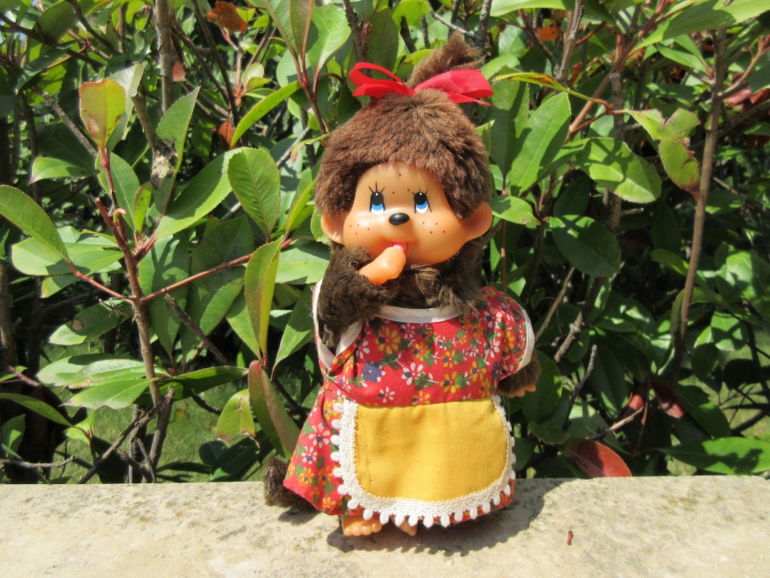 Vintage Collectible Monchhichi Monkey Girl Doll Big Eyes Freckles on ...