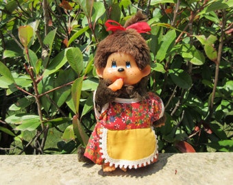 Muñeca vintage Monchhichi con cara pecosa y chupete, 7,87 pulgadas.