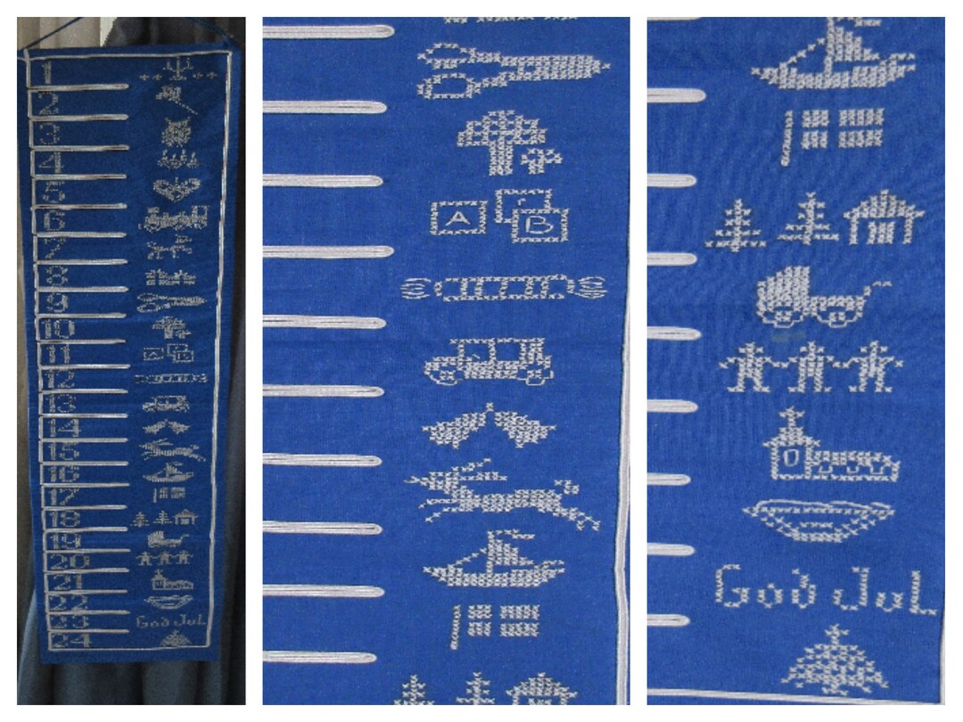 Vintage Swedish GOD JUL Cross-stitch Embroidery