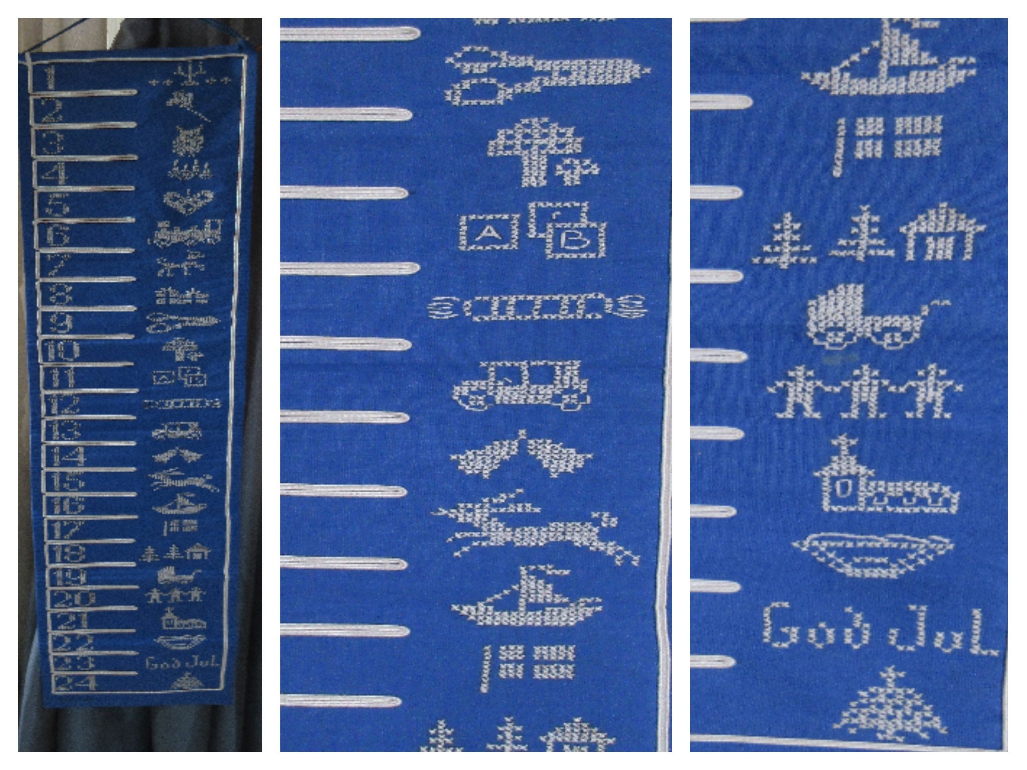 Vintage Swedish GOD JUL Xmas Cross-stitch Embroidery, Hand