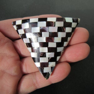 Gloria Maris Vintage Brooch: Mother of Pearl Mosaic Inlay, Geometric Pin