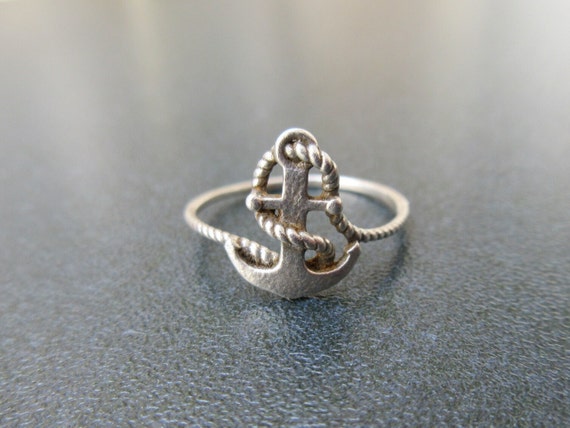 Vintage Silver Anchor / Rope Ring, Ladies Sailors… - image 1