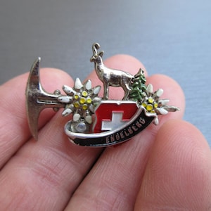 Vintage JOWA Switzerland Engelberg Enamel Brooch, Swiss Alpine Souvenir Pin Brooch